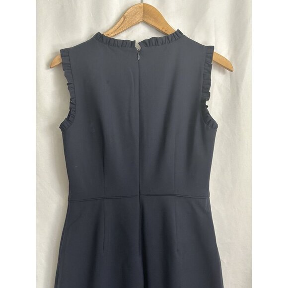 J. Crew Navy Wool Blend Dress Ruffle Trim Sz 4 - Picture 8 of 10